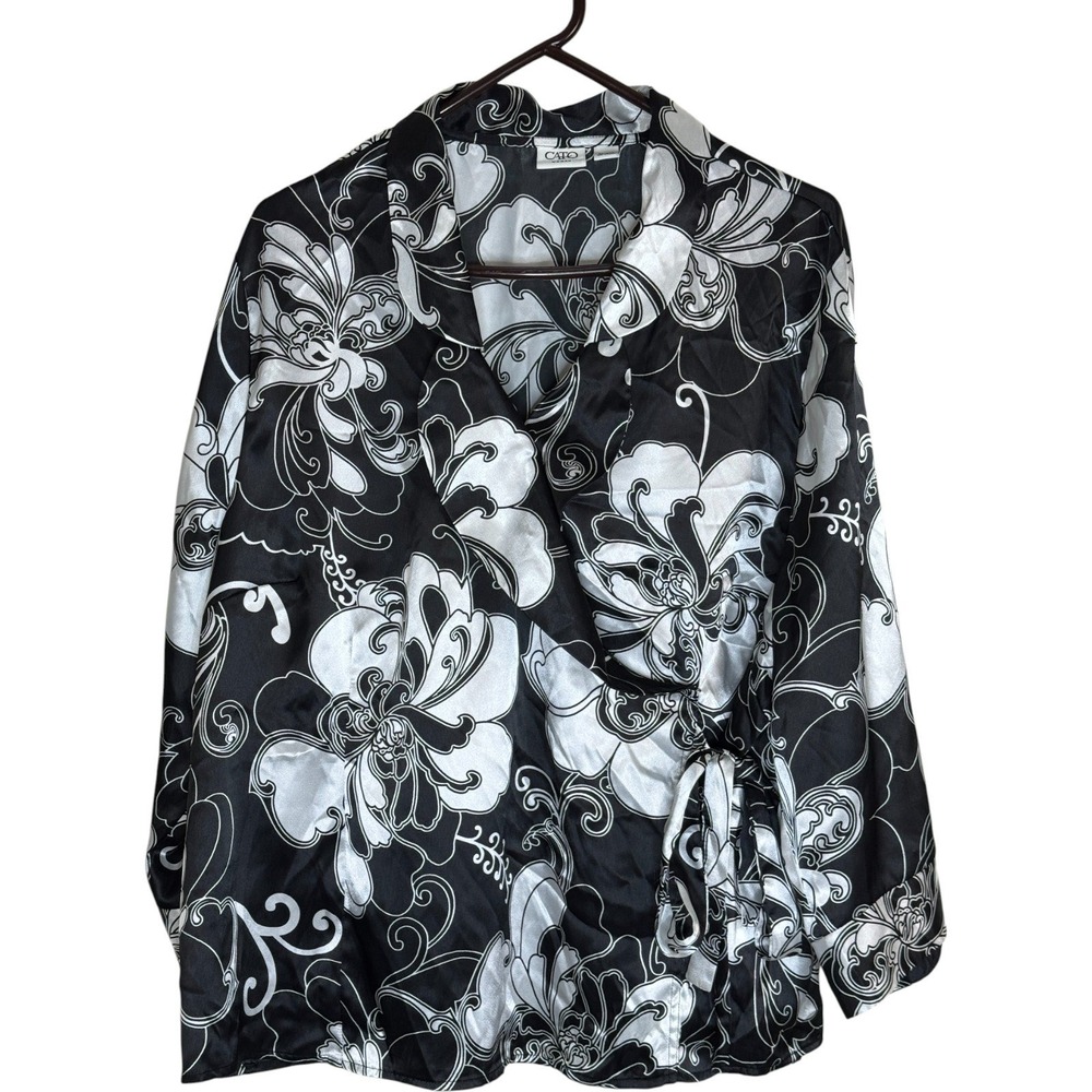 Cato Woman Black White Floral Print Wrap Style Blouse Shirt Top Plus Size 26 28W - Picture 13 of 13